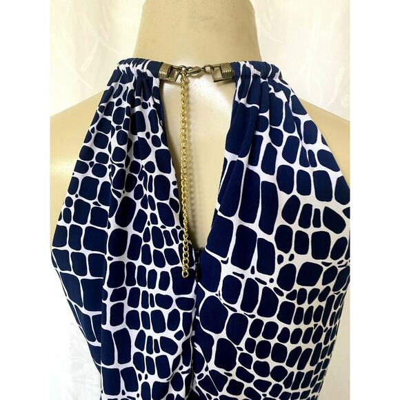 Cache Mini Dress Blouson Chain Neck Sleeveless Navy White Blue 2 XS Lined - Picture 4 of 6